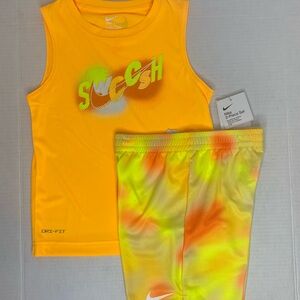Nike 2Pc Dri-fit short set. 100% Polyester, Orange & Yellow, Size 6. New